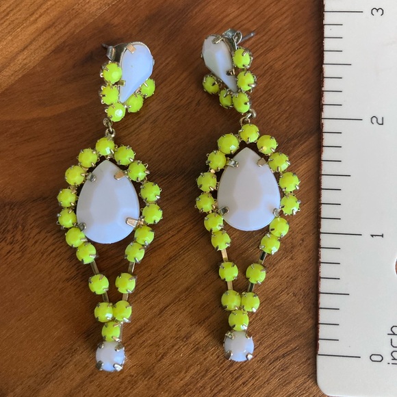 Neon Yellow/White Statement Earrings - Picture 3 of 3